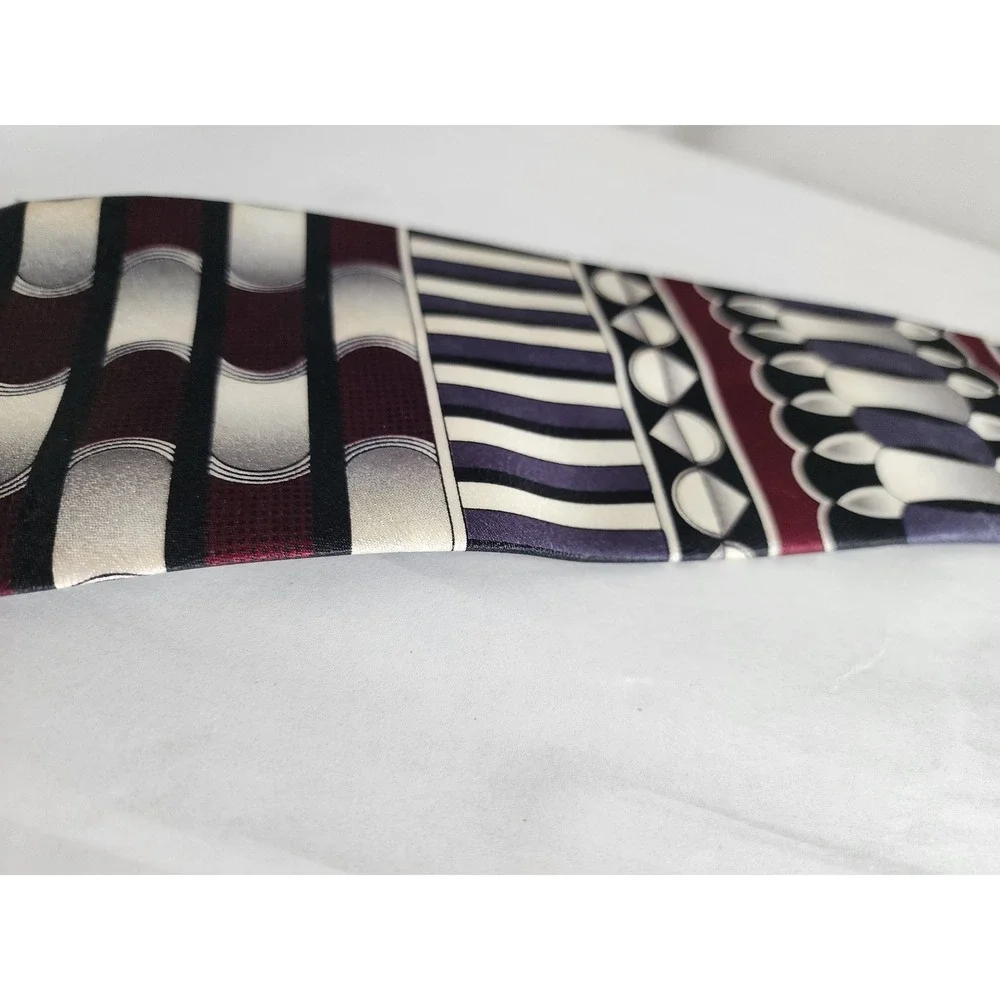 Empire High Fashion Mens Geometric Abstract Tie Burgundy Purple Silver Black